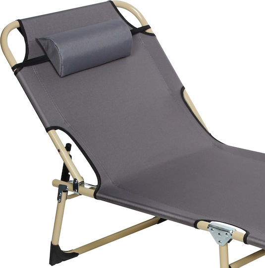 Keskor Foldable Metallic Beach Sunbed Gray with Pillow 170x55x28cm