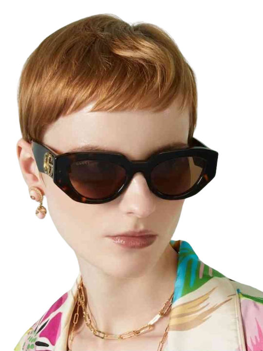 Gucci Women's Sunglasses with Brown Tartaruga Plastic Frame and Brown Lens GG1421S 002