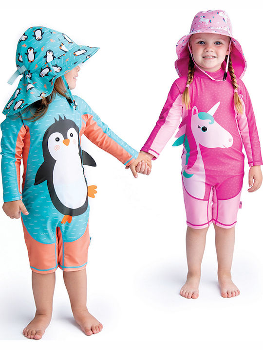 Zoocchini Kids Swimwear Long Sleeve One-piece Ciel/orange