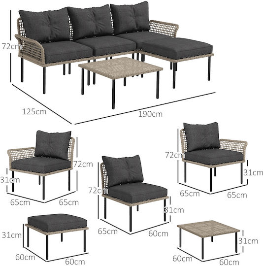 Set Cameră De Zi Pentru Exterior 5 Piese Rattan