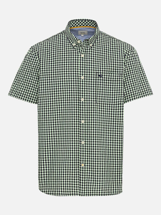 Men's Shirt Short Sleeve Cotton Checked Green