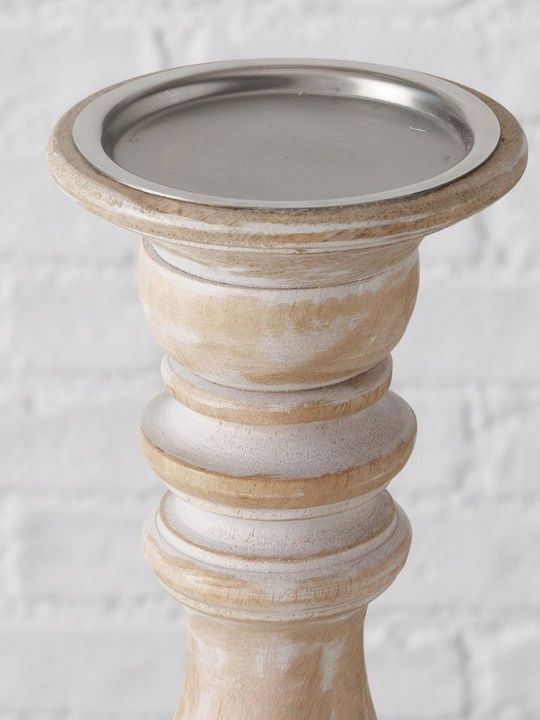 Boltze Set of Candle Holders Wooden in White Color 28cm 2pcs