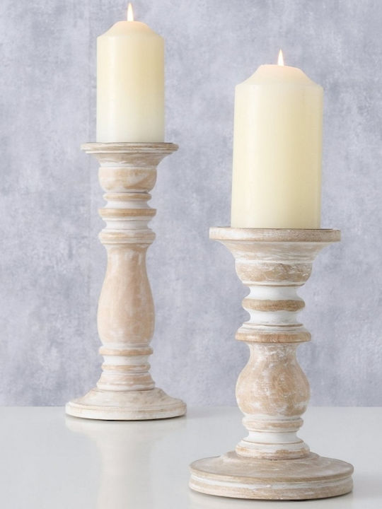 Boltze Set of Candle Holders Wooden in White Color 28cm 2pcs
