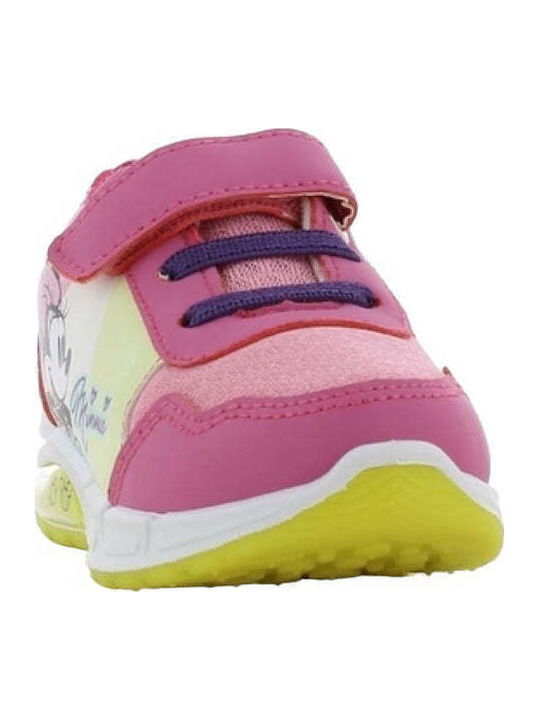 Mickey Mouse Παιδικά Sneakers Ανατομικά με Σκρατς & Φωτάκια Φούξια