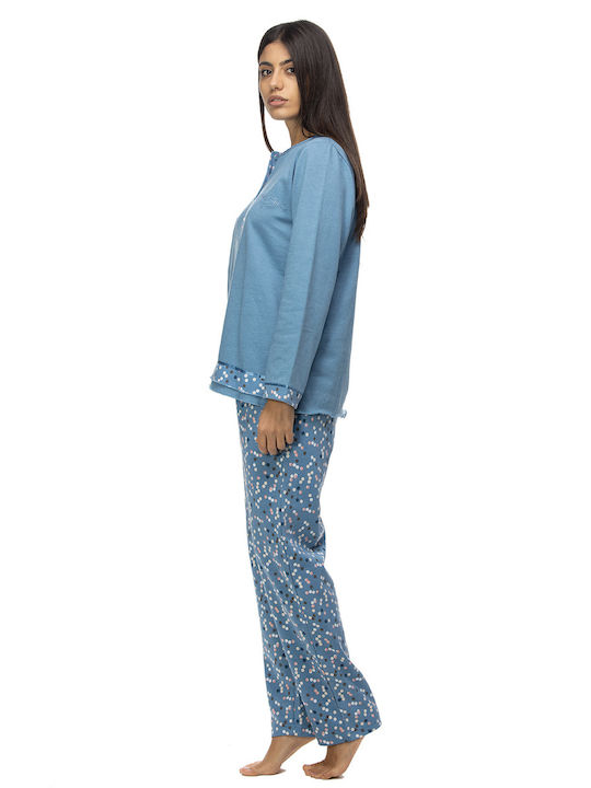 Winter Damen Pyjama-Set Satin Blau