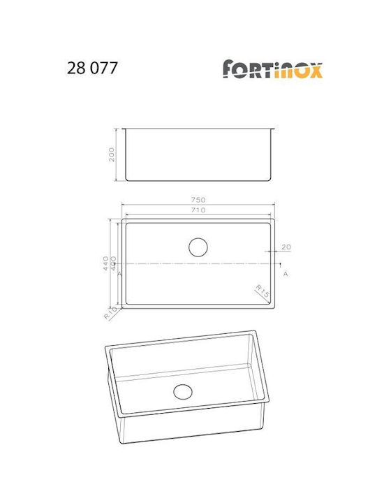 Apell Υποκαθήμενος Νεροχύτης Inox Σατινέ Μ75xΠ44cm Ασημί