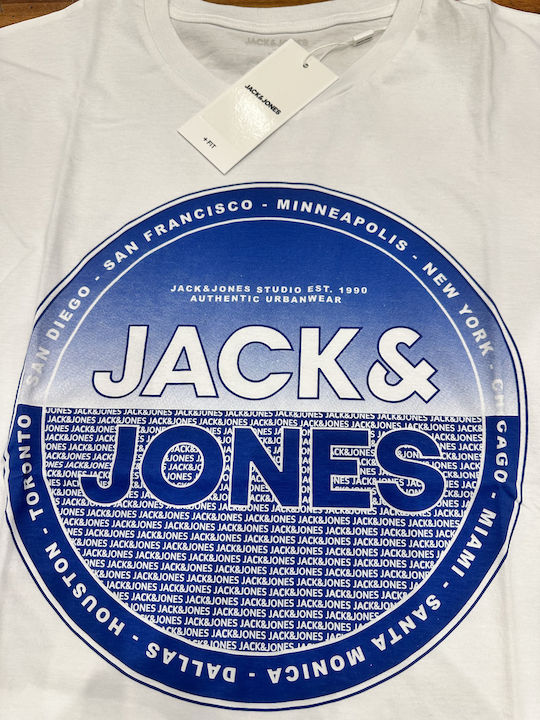 Jack & Jones T-shirt Bărbătesc cu Mânecă Scurtă Alb