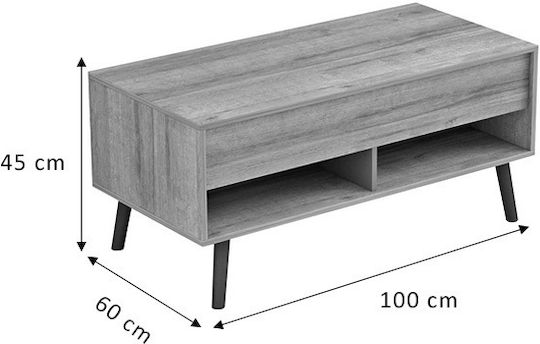 Rectangular Central Coffee Table Skyfi Wooden with Lifting Mechanism Natural-Anthracite M100xW60xH45cm
