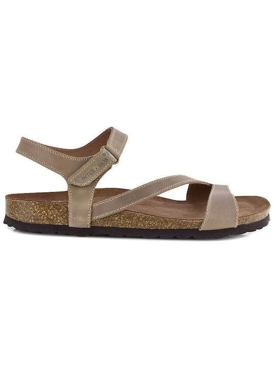 Inter Bios Leather Women's Flat Sandals Anatomic in Beige Color