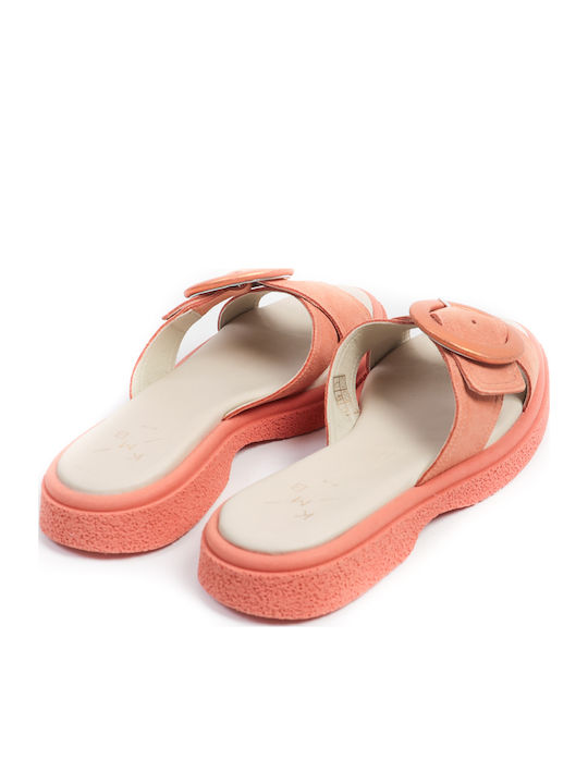 Leder Flache Sandalen für Damen in Orange Farbe