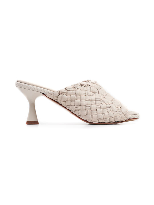 Pons Quintana Heel Leather Mules Ecru