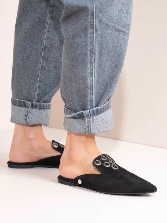 Flat Δερμάτινα Mules σε Μαύρο Χρώμα