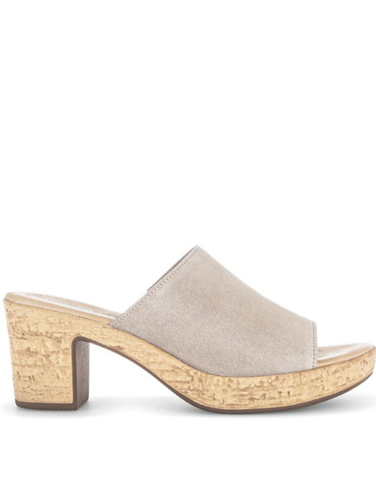 Suede Mules με Χοντρό Ψηλό Τακούνι σε Γκρι Χρώμα