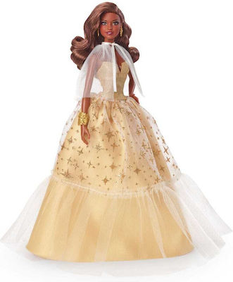 Barbie 2023 Holiday Golden Gown and Dark Brown Hair Collectible Doll for 6++ Years