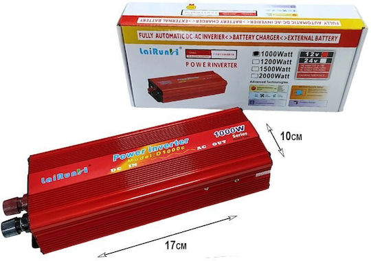 Lairunh Invertor Auto Modificat Sine Wave 1000W pentru Convertirea 12V DC în 220V AC cu 1xUSB