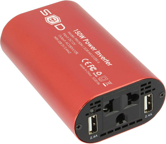 Swiss Drive Swiss Drive Invertor Auto 150W pentru Convertirea 12V DC în 230V AC cu 2xUSB