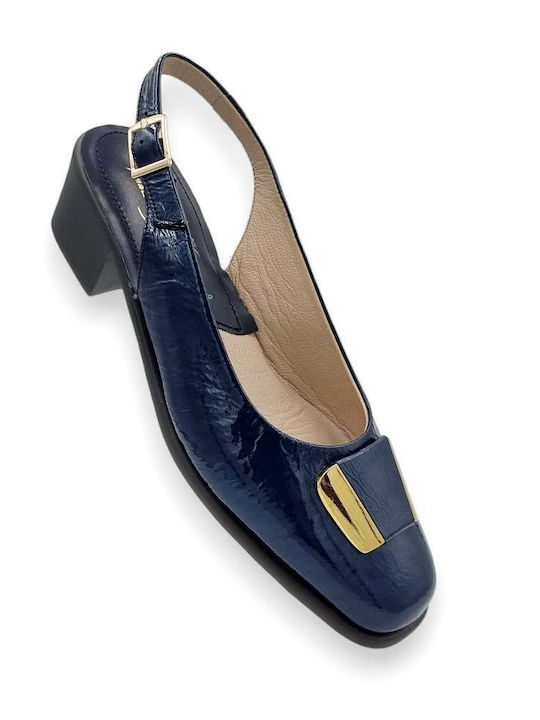 Leder Pumps mit Riemchen Blau