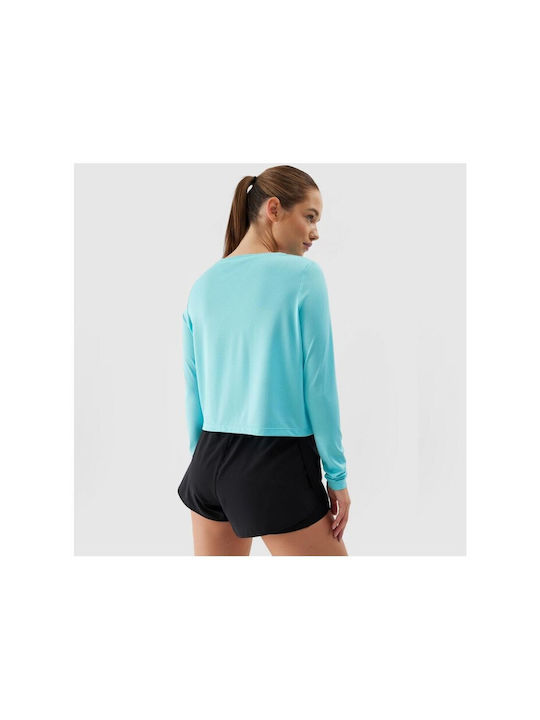 4F Damen Sportlich Bluse Langärmelig Blau