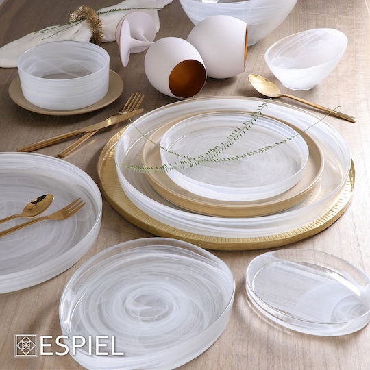 Espiel Atlas Alabaster Πιάτο Ρηχό Οβάλ Γυάλινο Λευκό 21x16.5cm