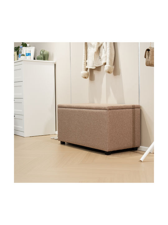 Stool For Living Room With Storage Space Upholstered with Leatherette Corben Beige 80x43x45cm