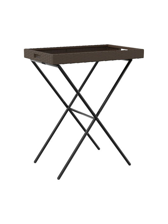 Auxiliary Outdoor Foldable Table with Rattan Surface and Metal Frame Natural 65x40x75cm