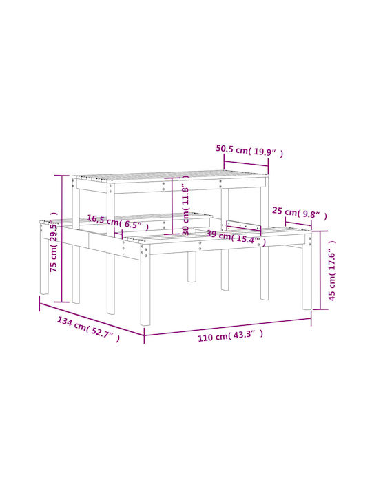 Wooden Masa pentru spații exterioare 110x134x75buc