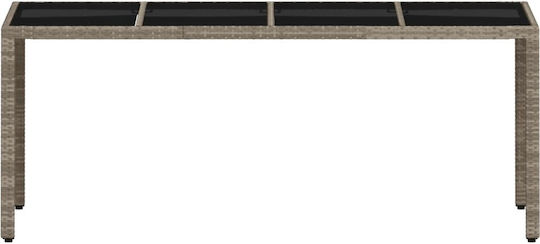 Outdoor Dinner Free Standing Table with Glass Surface and Rattan Frame Gray 190x90x75cm