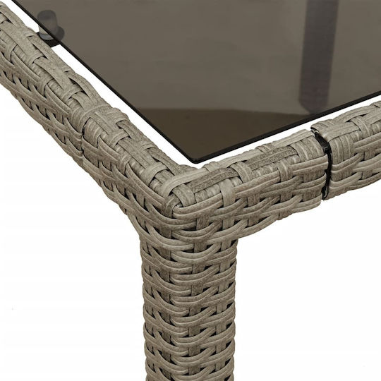 Outdoor Dinner Free Standing Table with Glass Surface and Rattan Frame Gray 190x90x75cm