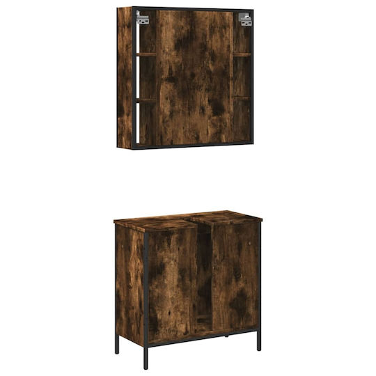 vidaXL Πάγκος με Νιπτήρα & Καθρέπτη Μ60xΒ16xΥ60cm Καπνιστή Δρυς