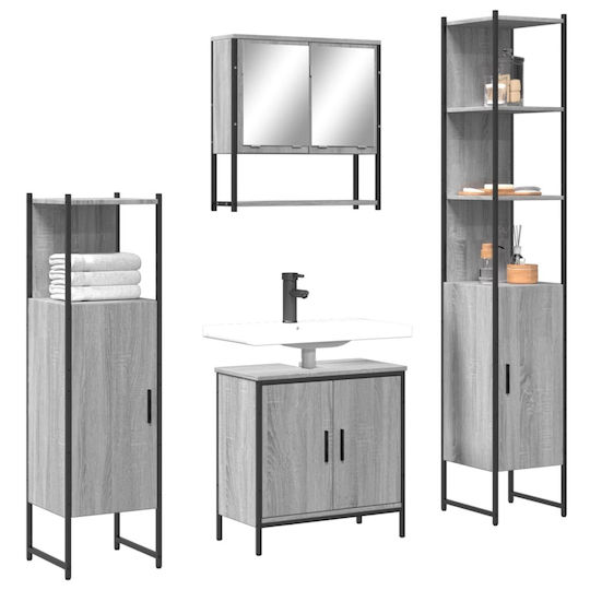 vidaXL Πάγκος με Νιπτήρα & Καθρέπτη Μ60xΒ16xΥ60cm Γκρι