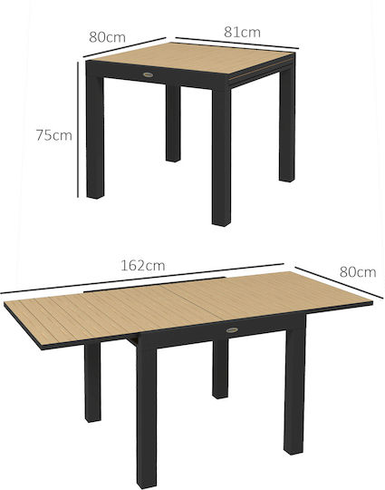 Outdoor Dinner Free Standing Table with Wood Surface and Aluminum Frame Beige 162x80x75cm