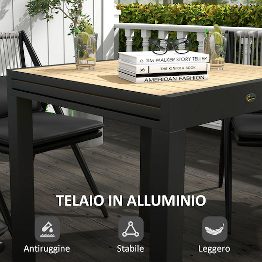 Outdoor Dinner Free Standing Table with Wood Surface and Aluminum Frame Beige 162x80x75cm