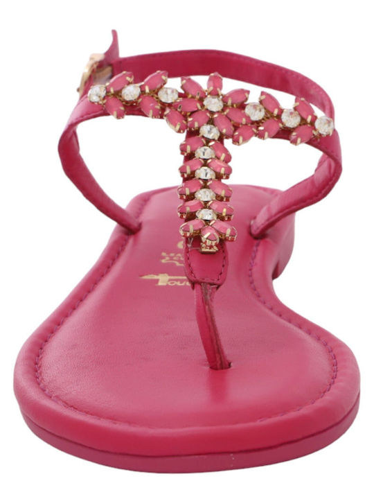 Leather Women's Flat Sandals in Fuchsia Color