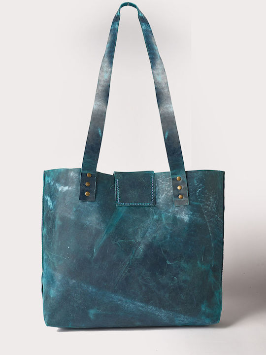 Leder Damentasche Shopper Schultertasche Blau
