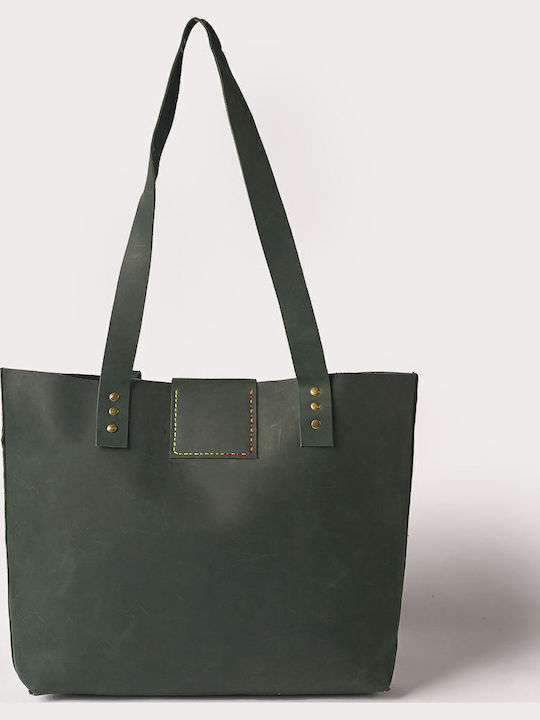 Δερμάτινη Γυναικεία Τσάντα Shopper Ώμου Πράσινη