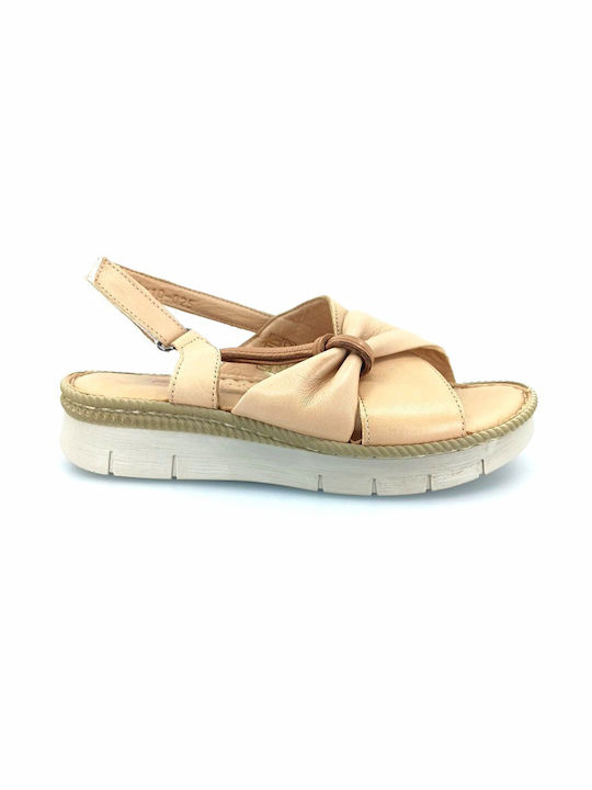 Boxer Leather Women's Flat Sandals in Beige Color