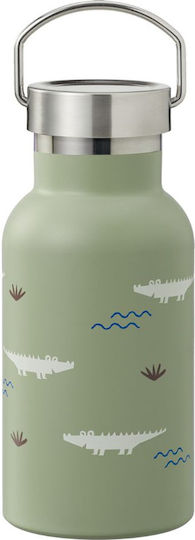 Fresk Kinderflasche Thermos Rostfreier Stahl mit Strohhalm Auslaufsicher Grün 350ml mit schwarzer Kappe