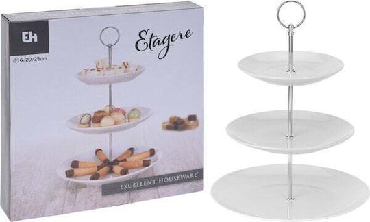 Excellent Houseware Porcelain Dessert Divided Serving Tray with 3 Slots Three-tier Porcelain Server White Ø26.5cm 26.5x26.5cm