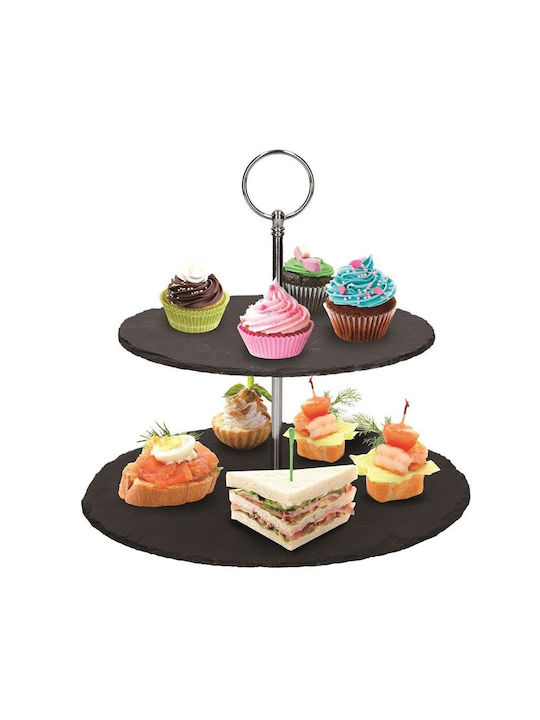Alpina Appliances Stone Dessert Tower Stand with 2 Tiers Black Ø25cmxY24cm