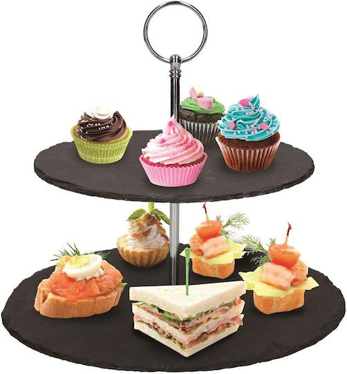 Alpina Appliances Stone Dessert Tower Stand with 2 Tiers Black Ø25cmxY24cm