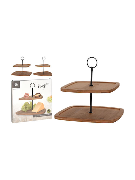 Click Wooden Dessert Tower Stand with 2 Tiers Brown
