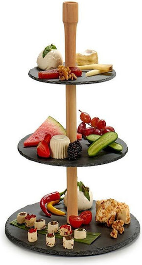 BigBuy Stone Dessert Tower Stand with 3 Tiers Black Ø30cmxY30cm