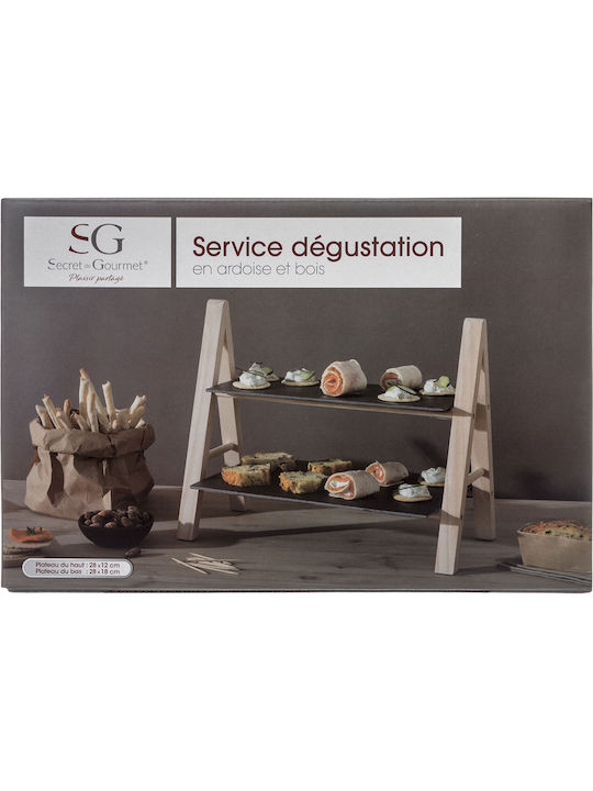 Atmosphera Wooden Dessert Tower Stand with 2 Tiers Black 32x18x27cm