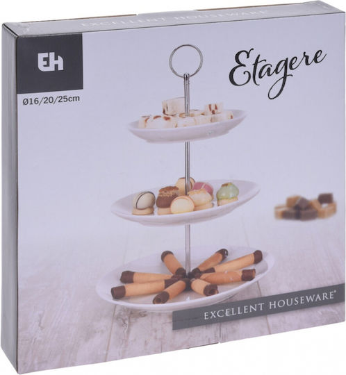 Excellent Houseware Porcelain Dessert Divided Serving Tray with 3 Slots Three-tier Porcelain Server White Ø26.5cm 26.5x26.5cm