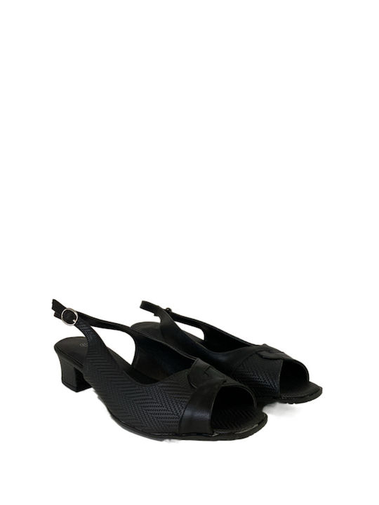 B-Soft Leather Black Heels with Strap