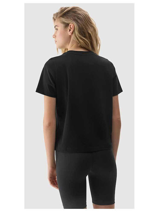 4F Damen Bluse Baumwolle Kurzärmelig Schwarz