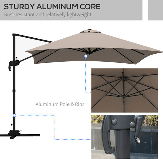 Hanging Square Aluminum Khaki Garden & Terrace Parasol 3x3m