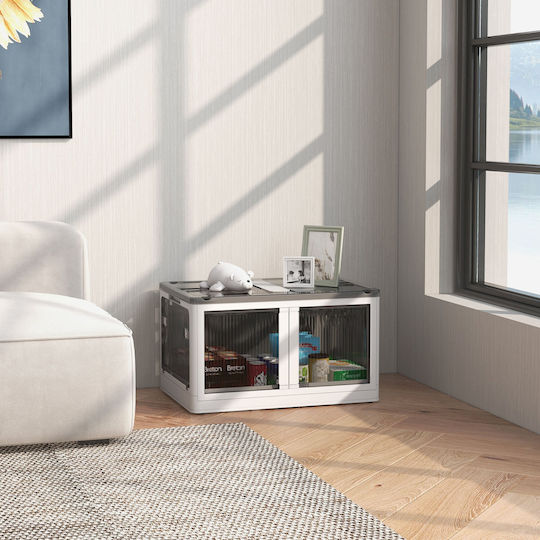 HomCom Пластмаса Кутия за съхранение с колела и капак Бял 60x42x34см 1бр