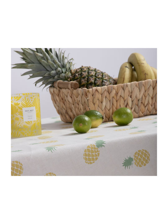 Nef-Nef Homeware Tablecloth Cotton Stain Resistant Ecru/lime 140x140cm