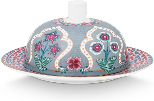 PiP Studio Flower Festival Butter Dish made of Porcelain Light Blue